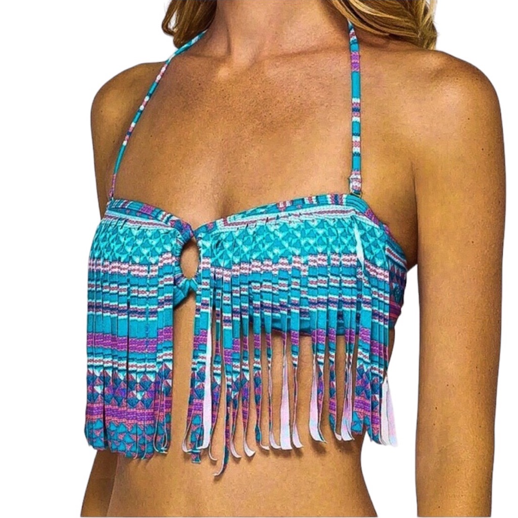 Roxy M Blue/Purple Bandeau Fringe Bikini Top! New!